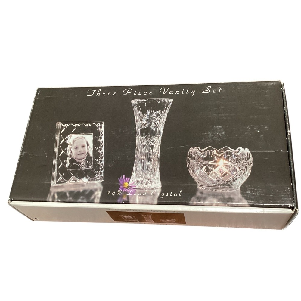 Three Piece Vanity Set 24% Lead Crystal‎ Bohemia Czech Republic New Open Box